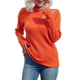 Orange Knitted Loose Sweater with top shoulder slit