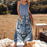 New Blue and White Tiger Sleeveless Dress